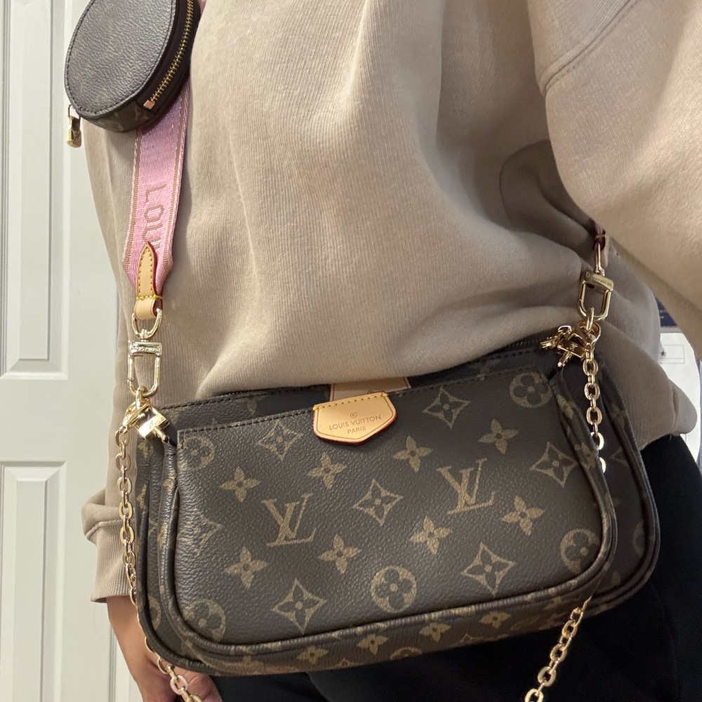 Louis Vuitton Monogram Crossbody Bag with Pink Strap